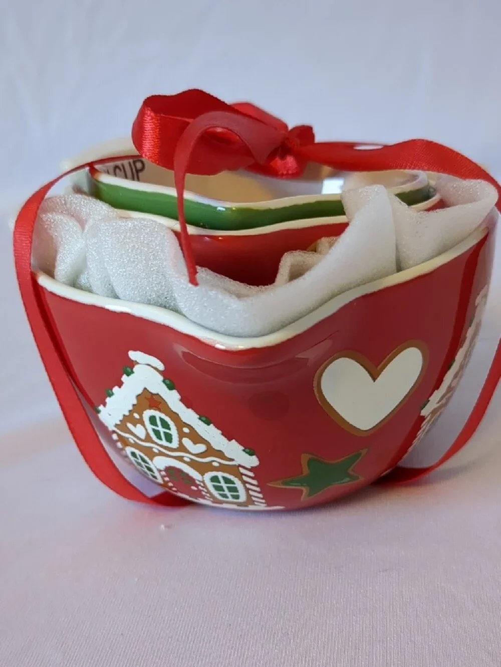 Holiday Time Gingerbread Ceramic Nesting Measuring Cups Set 4pc Christmas